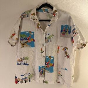 Tropical Print Casual Button Down Linen Shirt and Matching Pants